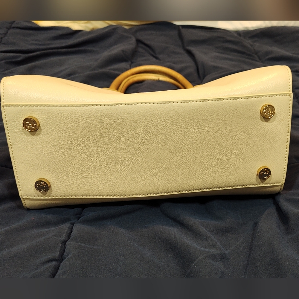 Spartina 449 Large Genuine Leather Tropical Ivory & Gold Shoulder Bag Handbag - Picture 7 of 14